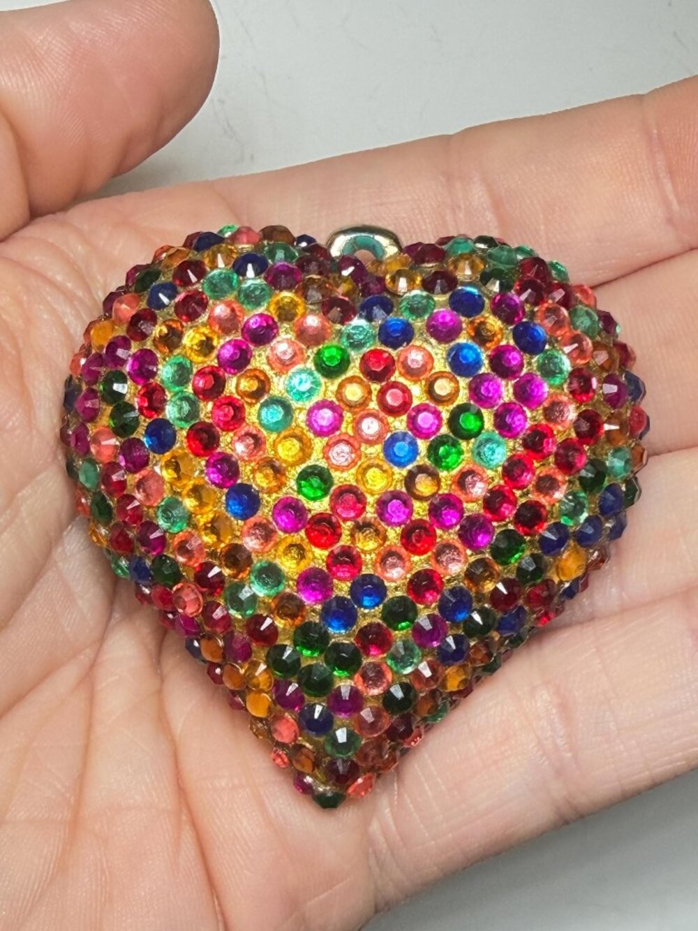 Bedazzled Heart Pendant OOAK Rhinestone Art Piece Handmade